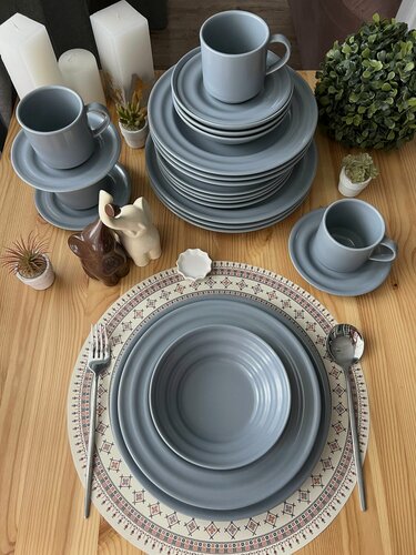 Изображение товара Набор фарфоровой посуды на 4 персоны (24 предмета) коллекция "Волна", цвет темно-серый