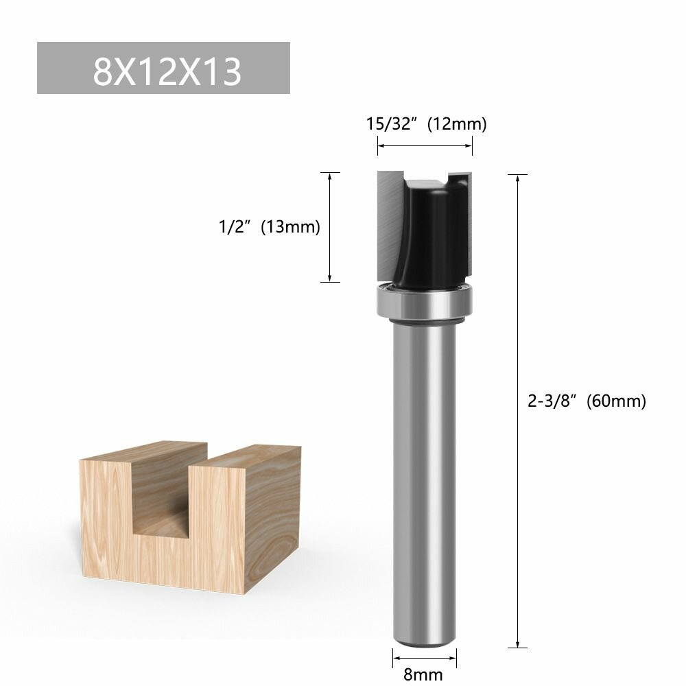 Фреза кромочная прямая (обгонная) с верхним подшипником 12 х 13 мм хвостовик 8 мм