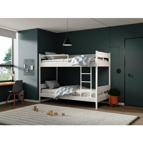 Двухъярусная кровать металлическая с бортиком кровать двухъярусная детская борта Шимо 168х86х163 см белый 42500₽