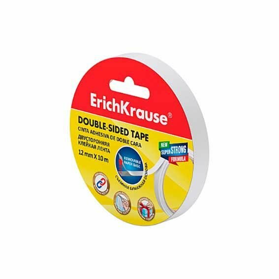 Скотч двусторонний Erich Krause 12 мм на 10 м, прозрачный, в индивидуальной упаковке (58741)