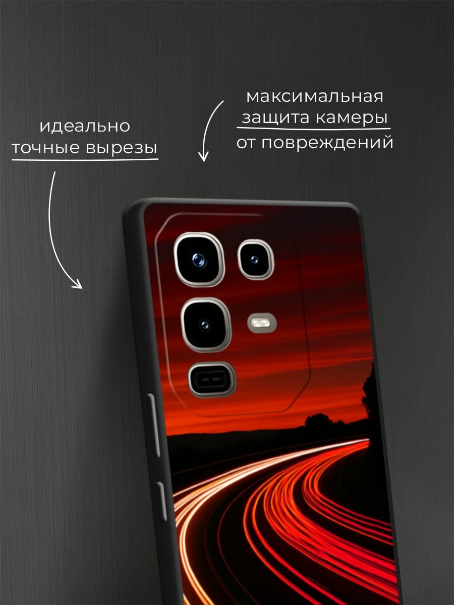 Черный матовый чехол на Infinix Note 50 Pro/Note 50 / Инфиникс Нот 50 Про/Нот 50 с принтом Выдержка трассы — фото 1
