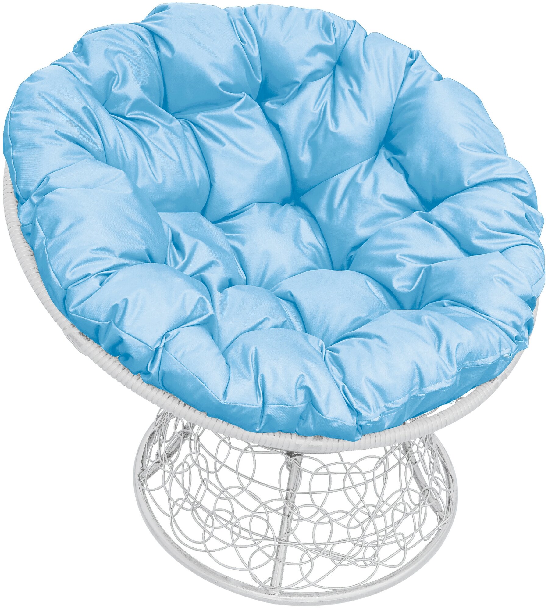 Кресло m-group папасан ротанг белое, голубая подушка