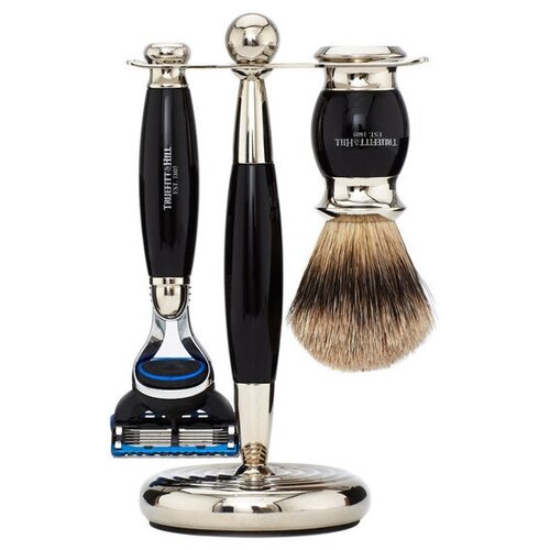 фото Truefitt & hill набор edwardian faux ebony: badger brush fusion razor stand (кисть для бритья + станок fusion + подставка) цвет эбонит