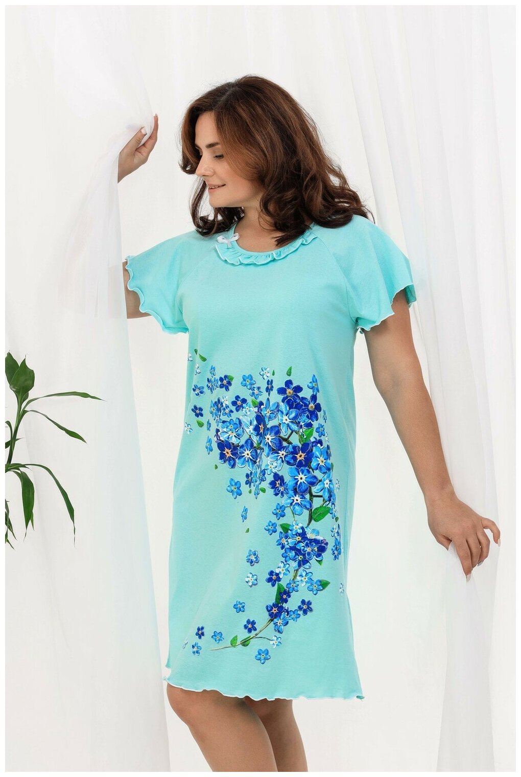 Женская ночная сорочка цвета ментол, размер 48 - фотография № 7