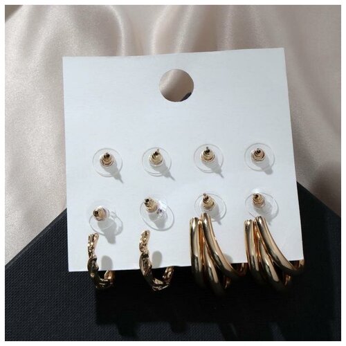 фото Серьги набор 4 пары "летние истории" кольца и бусинки, цвет белый в золоте yandex market