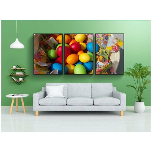 фото Набор модулных постеров для интерьера "пасхальные яйца, пасхальный, разноцветный" 60x90 см. в тубусе, без рамки lotsprints