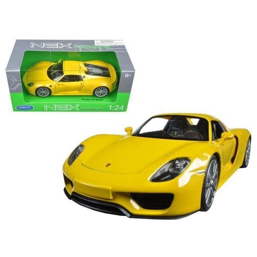 Welly Модель машины 1:24 Porsche 918 Spyder желтая 24055W rastar porsche 918 spyder 71400 1 24 20 см желтый