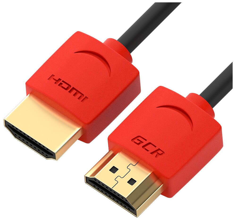 Кабель SLIM HDMI 2.0 Ultra HD 4K 60Hz 3D 18.0 Гбит/с для PS4 Xbox One Smart TV телевизора 24K GOLD (GCR-HM502), черный; красный, 0.5м - фотография № 1