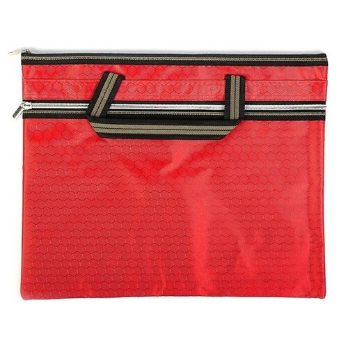 Портфель с 1 отделением А4, текстиль на молнии с ручками, с карманом, красный, 1 шт.