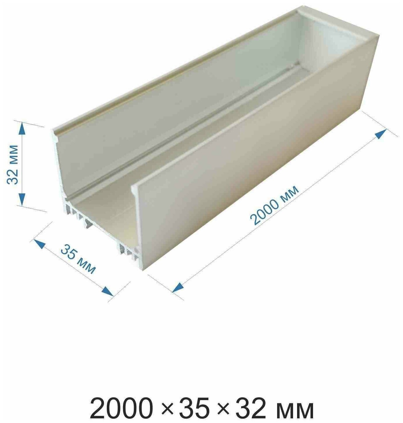 П-образный алюминиевый профиль для установки светодиодной ленты без рассеивателя и заглушек, шириной до 25 мм, серебро, 2000х35х32 мм, IP44 - фотография № 3