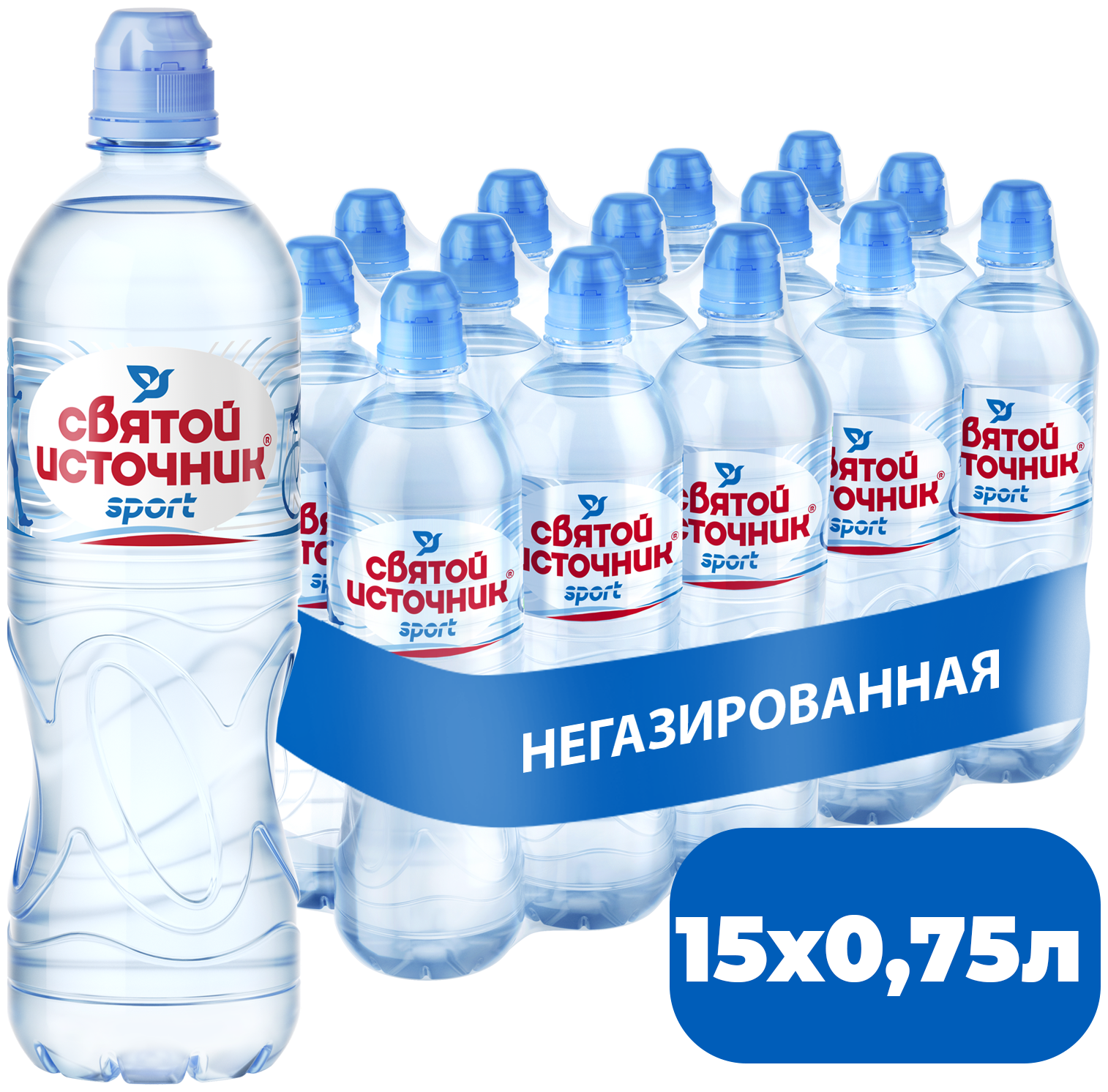 Вода природная питьевая негазированная "Святой источник Спорт" 0,75 л. ПЭТ (15 штук)