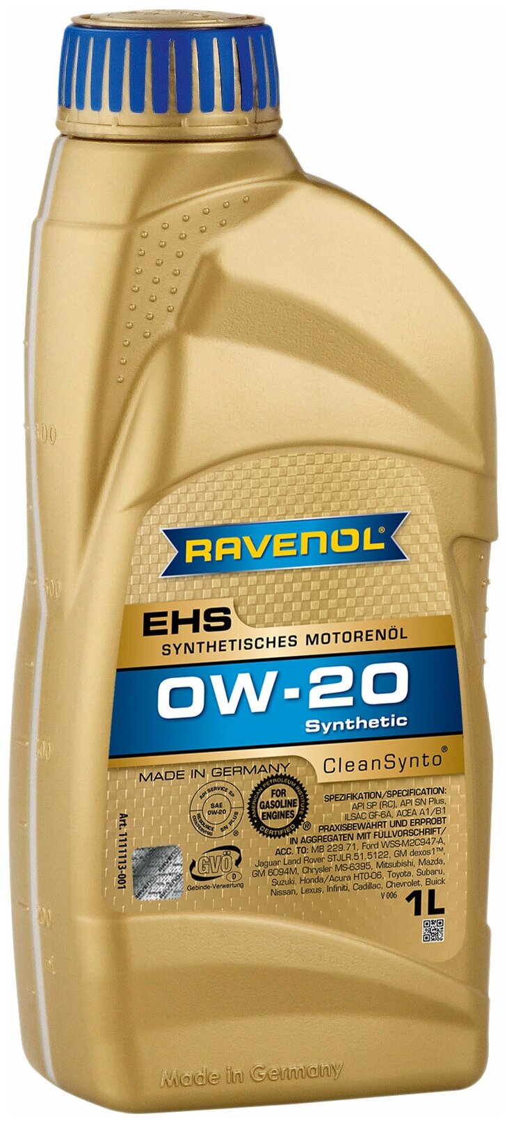 Синтетическое моторное масло RAVENOL EHS 0W-20, 1 л