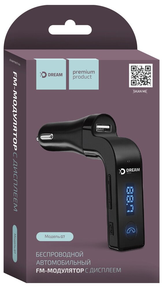 FM-трансмиттер BLUETOOTH G7 (SDHC, USB, AUX) BLACK DREAM