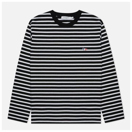 фото Мужской лонгслив maison kitsune tricolor fox patch classic marin чёрный , размер s