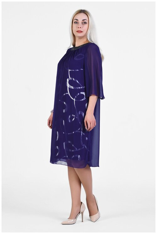 Платье-футляр Olsi, шифон, вечернее, свободный силуэт, миди, размер 58, фиолетовый