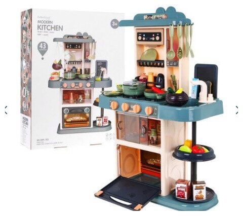 Детская кухня Modern Kitchen 43 предмета с духовкой, водой, паром, светом и звуком, высота 72 см, 889-183