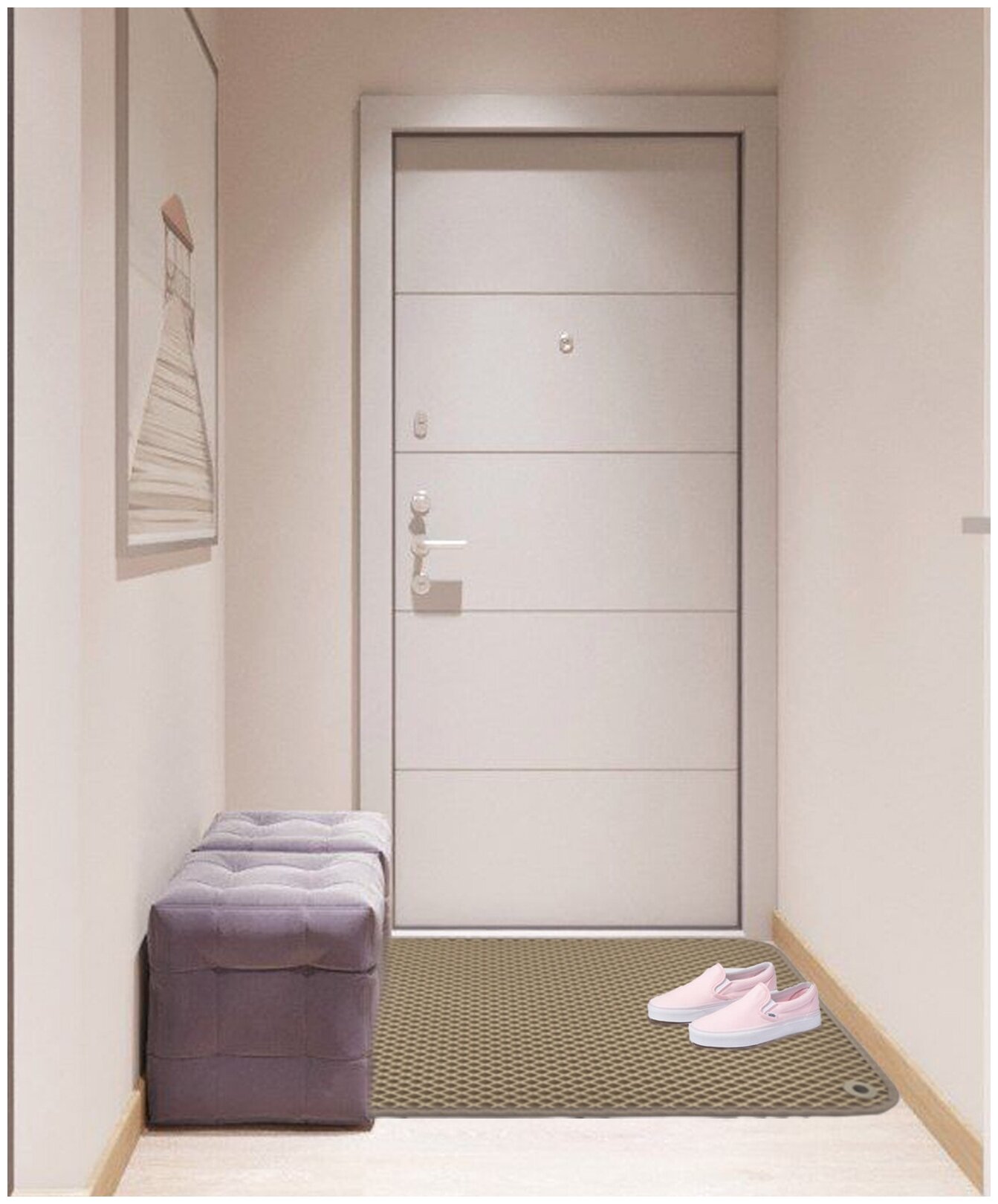 Грязезащитный придверный резиновый коврик в прихожую из EVA для обуви, для ванной, туалета, 0.3 х 0.45 м, бежевый ромб - фотография № 2