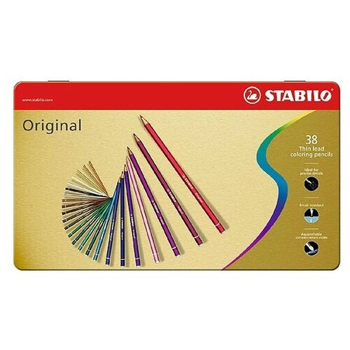 фото Stabilo набор цветных карандашей "original", с тонким грифелем, 38 цветов, в металле sela
