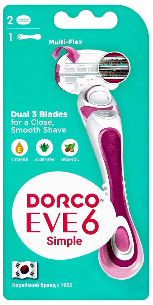 Dorco Eve 6 Simple бритвенный станок, 1 шт., с 2 сменными лезвиями в комплекте