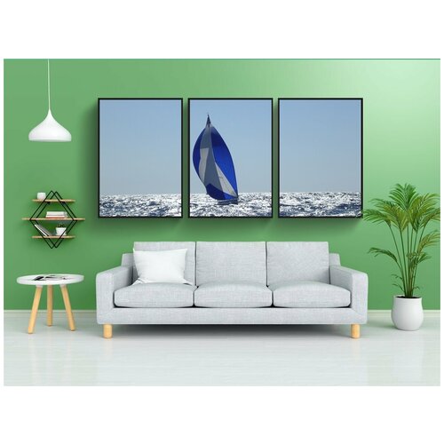 фото Модульный постер "парусная яхта, море, лодки" 180x90 см. из 3х частей в тубусе, без рамки lotsprints