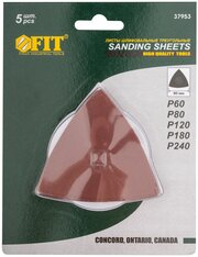 Листы FIT 37953 шлифовальные треугольные на тканевой основе, 80 мм, набор 5 шт.