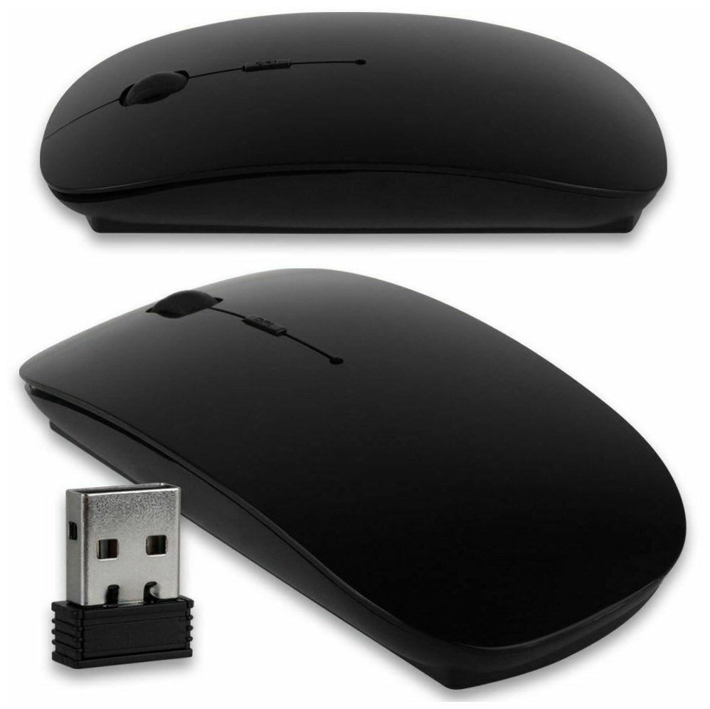 Беспроводная мышь черная / стильная компьютерная мышь / Мышь для компьютеров и ноутбуков / удобная ультратонкая мышь
