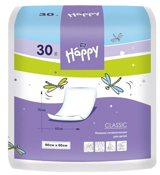 Детские пелёнки Bella Baby Happy BELLA Happy classic 90x60 см 30 шт