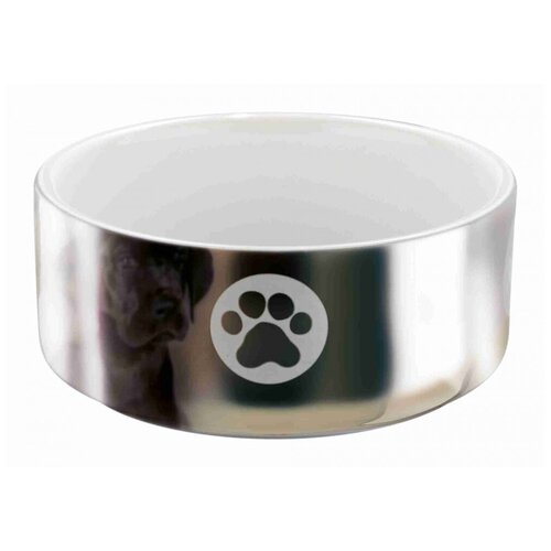 миска trixie 25084 керамическая для собак 800 мл 0 8 л серебряный белый Trixie миска керамическая с рисунком, 1.5 л х 19 см, серебряный, белый