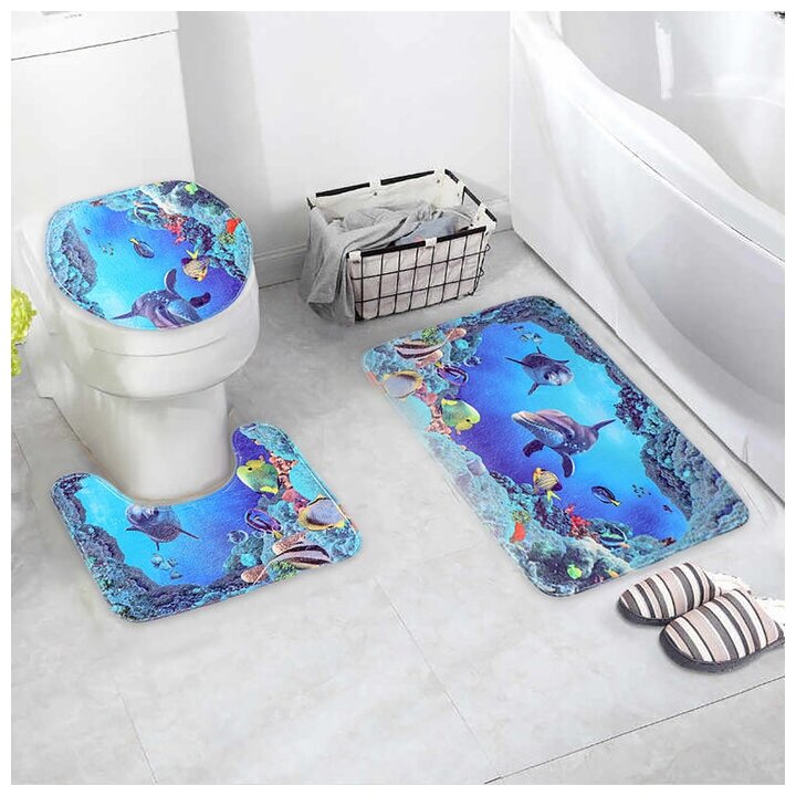 Набор ковриков для ванной и туалета Доляна «Дельфин», 3 шт: 35×39, 40×50, 45×75 см