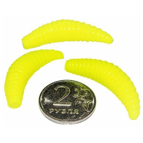 Мягкая форелевая силиконовая приманка для рыбалки TROUT EXPERT серия MAGGOT - личинка (#M3822, 38 мм, 10 шт в банке, сыр) Шартрез