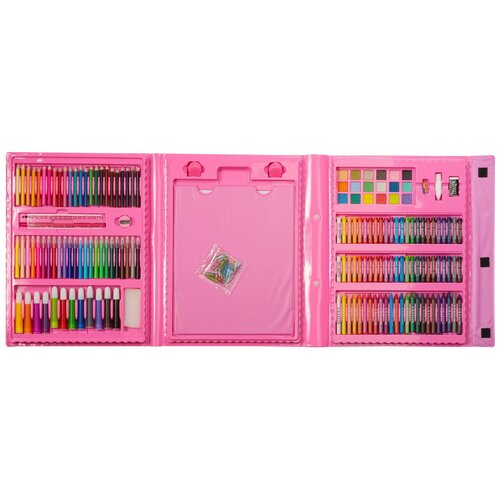 фото Набор для рисования для девочек розовый "чемоданчик юного художника" 208 предметов с планшетом magicpryanik-shop