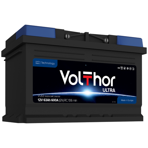 фото Автомобильный аккумулятор volthor ultra 63ah низкий обратная полярность (600a) tab