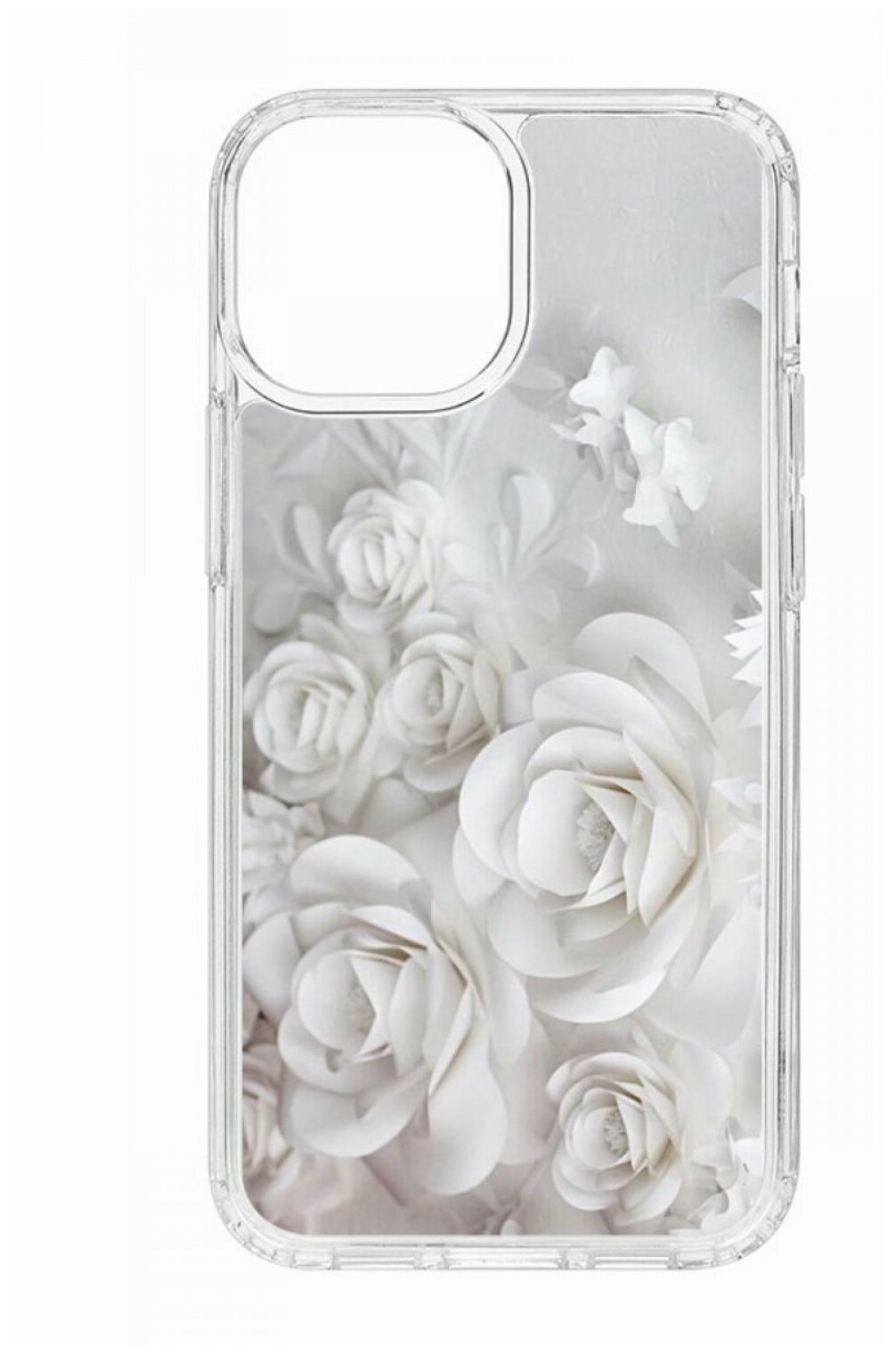 Чехол для iPhone 13 mini Kruche Print White roses, противоударная пластиковая накладка с рисунком, защитный силиконовый бампер с защитой камеры