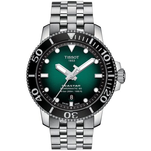tissot seastar 2000 professional powermatic 80 t1206071104101 Наручные часы TISSOT T-Sport, серебряный, зеленый
