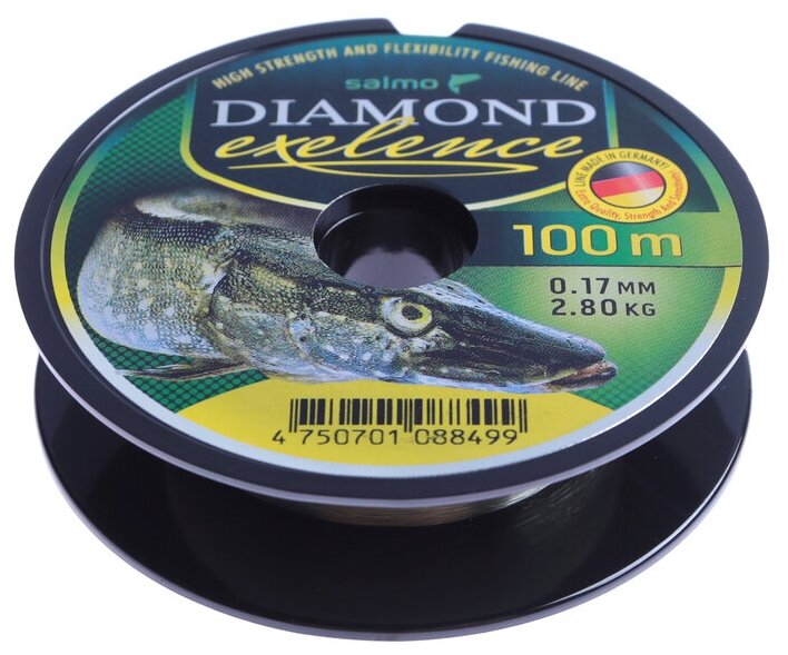 Леска монофильная Salмo Diaмond EXELENCE диаметр 0.17 мм тест 2.8 кг 100 м зелёная 4360054