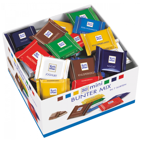 Шоколад порционный RITTER SPORT, набор 7 вкусов, 84 плитки по 16,7 г, R 484C