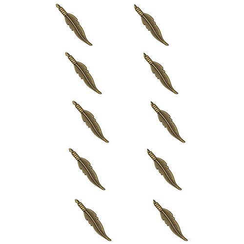 фото Набор подвесок, перышко узкое, длина - 32 мм, ширина - 6 мм, толщина - 1, 6 мм, диаметр отверстия - 1, 5 мм, материал: сплав олова с покрытием "старинная бронза", 10 шт. kaboshon