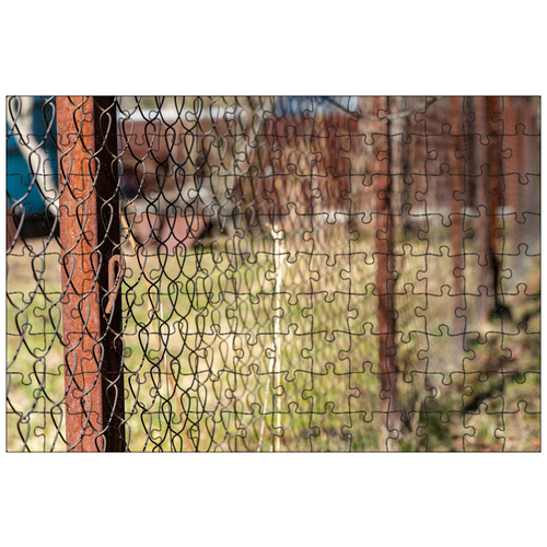 фото Магнитный пазл 27x18см."забор, сетка, ржавчина" на холодильник lotsprints
