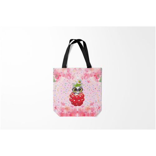 фото Сумка-шоппер / 40х40 см / звери / еноты енот в малине burnettie