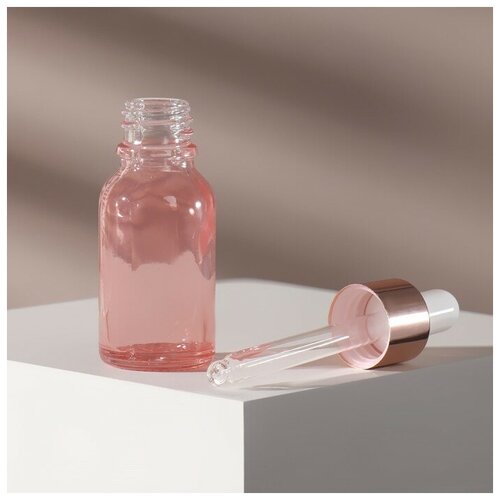 фото Бутылочка стеклянная для хранения, с пипеткой, 15 мл, цвет розовый/розовое золото onlitop