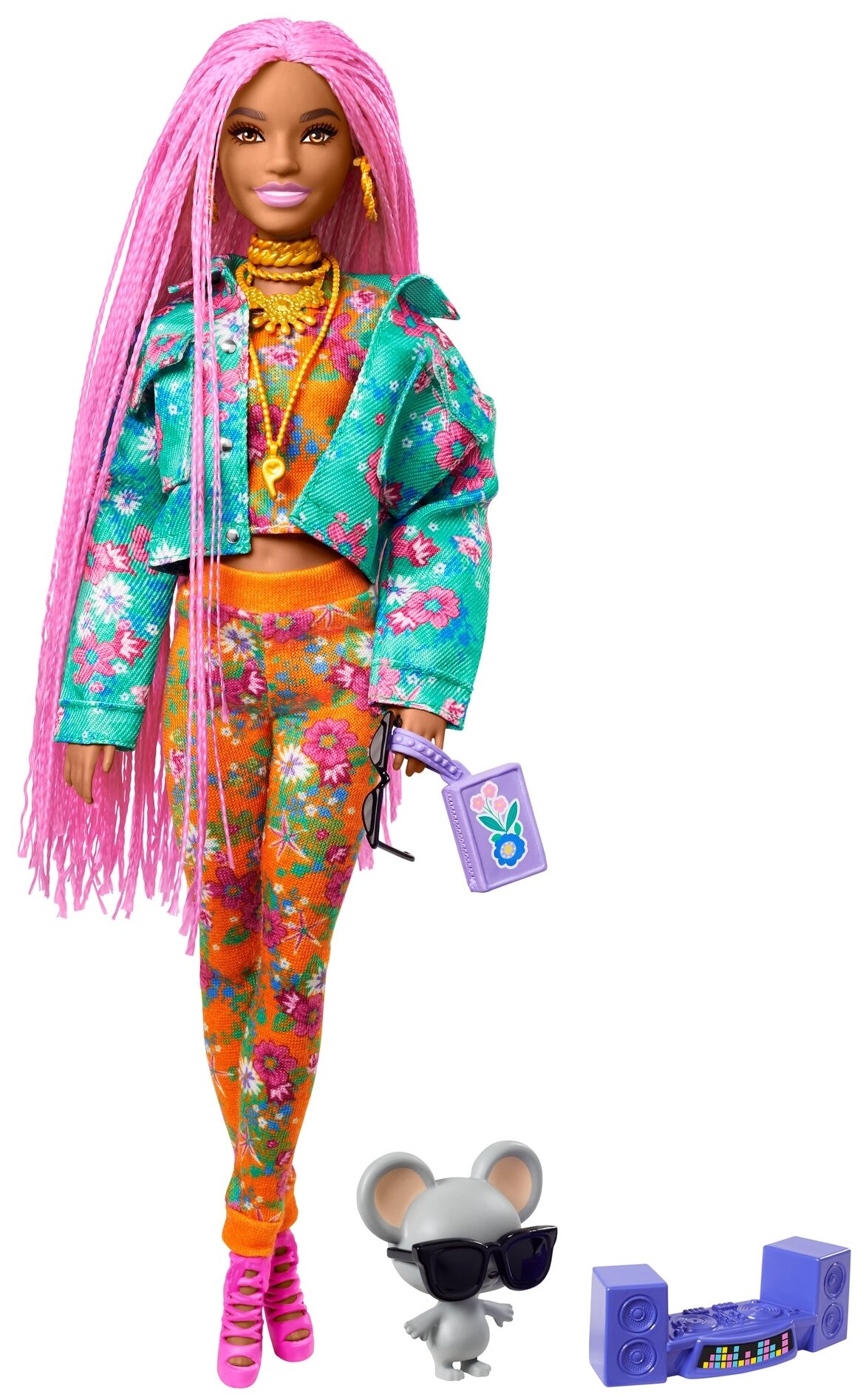 Barbie Кукла Экстра с розовыми афрокосичками - фото №1