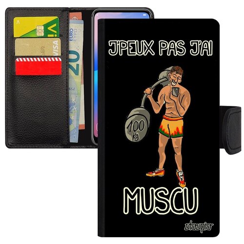 фото Ударопрочный чехол-книжка на телефон // apple iphone 7 // "не могу - у меня бодибилдинг!" культуризм принт, utaupia, черный