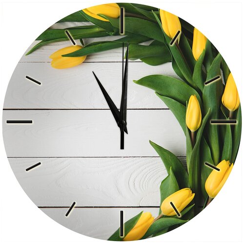 Часы стеклянные желтые тюльпаны