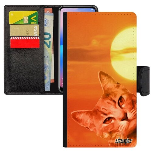 фото Защитный чехол книжка на смартфон // xiaomi mi 8 // "котик" маленький усатый, utaupia, оранжевый