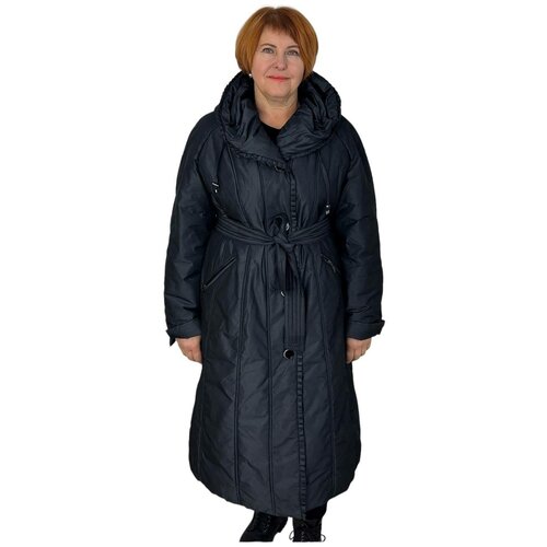 фото  куртка , демисезон/зима, силуэт трапеция, стеганая, ветрозащитная, утепленная, размер 54-56, серый hannan