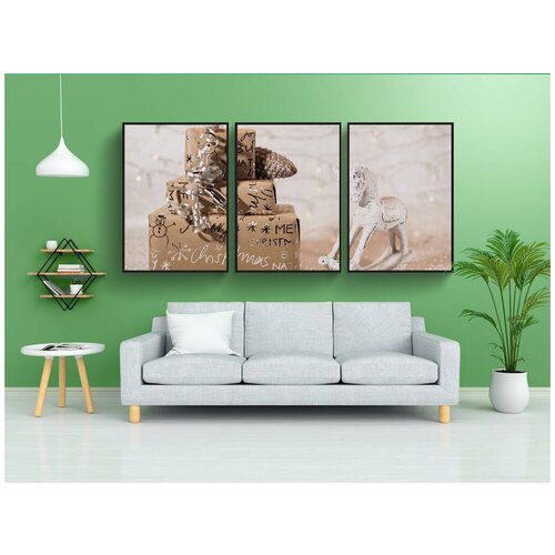 фото Набор модулных постеров для интерьера "рождество, подарки, завернутый" 60x90 см. в тубусе, без рамки lotsprints