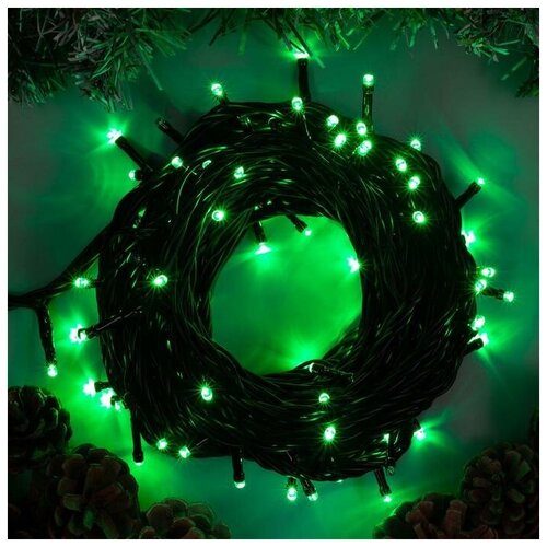 Luazon Lighting Гирлянда «Нить» 10 м, IP44, УМС, тёмная нить, 100 LED, свечение зелёное, 220 В