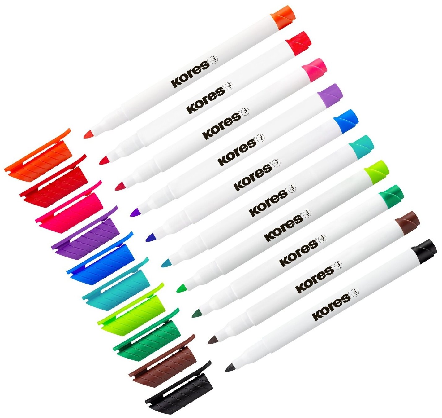 Набор маркеров для белых досок Kores 10 цветов, 2 мм, пластик