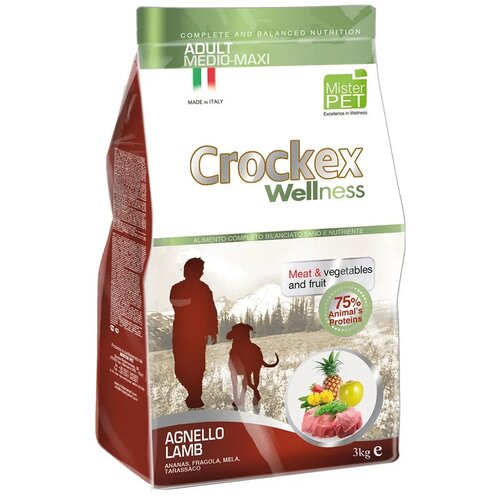 Корм сухой Crockex Wellness с ягненком и рисом, для собак средних и крупных пород, 3 кг