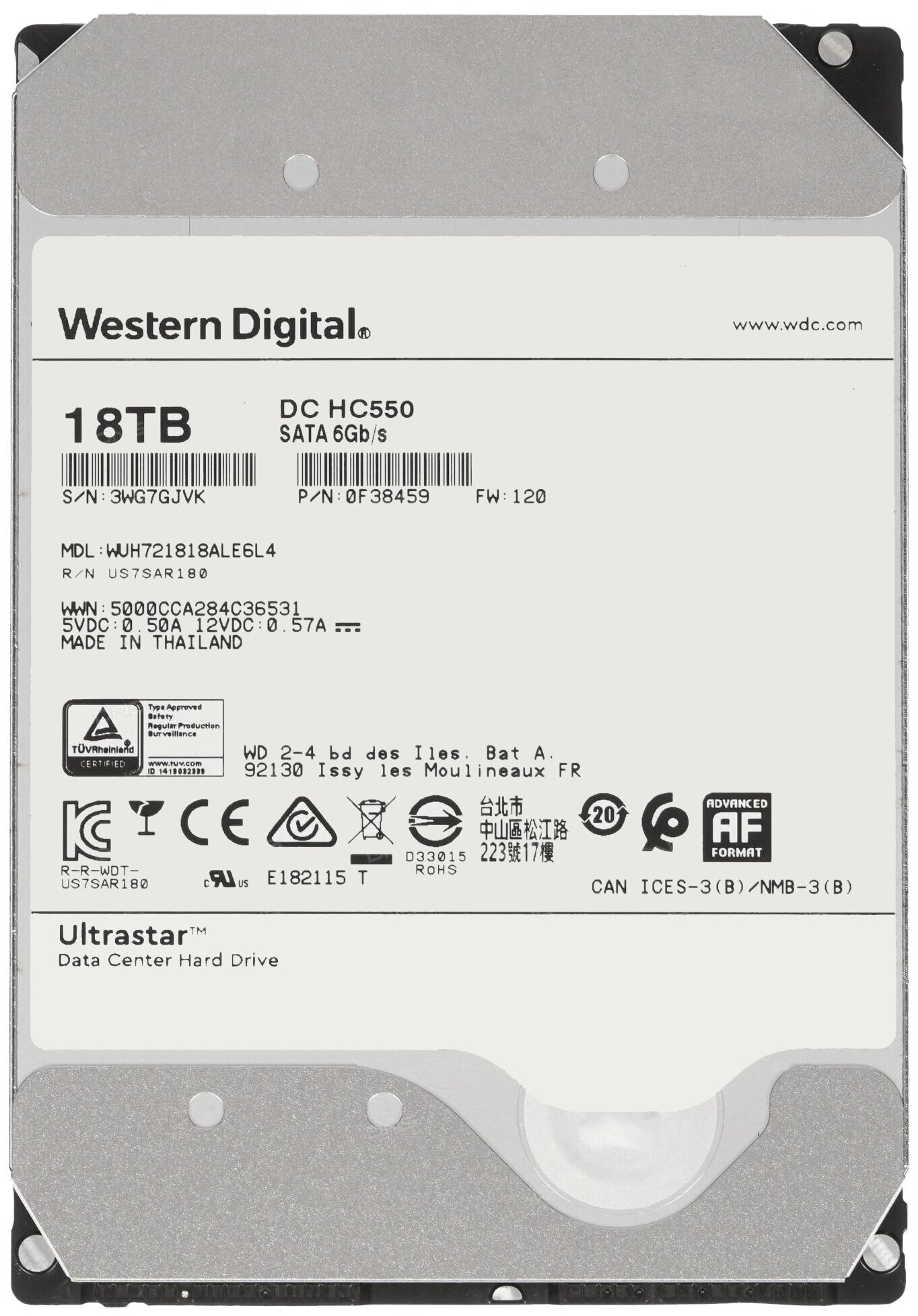 Жесткий диск WD Ultrastar DC HC550 WUH721818ALE6L4, 18ТБ, HDD, SATA III, 3.5" [0f38459] - фото №9